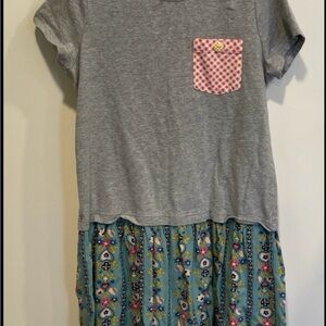 Matilda Jane 435 Gray with Pink Pocket & Blue Print Dress Size 14